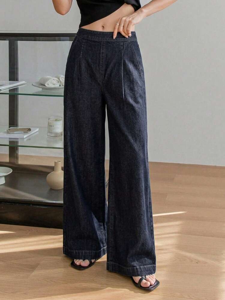 Women's Casual Washed High Waist Wide Leg Jeans Summer
