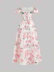SHEIN MOD Đầm trễ vai in hoa màu hồng dành cho nữ - Hồng - Xem 4