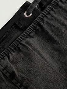 SHEIN MOD 女士牛仔抹胸上衣，休闲弹力系带卡其色，牛仔上衣，Y2K牛仔上衣，女士束身衣，可爱上衣，抹胸上衣，外出上衣，情人节露脐上衣，女士夏季上衣，夏季上衣，Y2K服装，情人节服装 - 黑色 - 查看 3