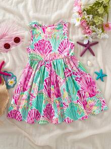 Emery Rose Kids Young Girl Shell Pattern Knit Sleeveless Round Neck Dress - Mauve Purple - View 2