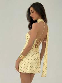 Aloruh Women's Polka Dot Pattern Sleeveless Mini Dress,Summer Dresses For Women - Light Yellow - View 5