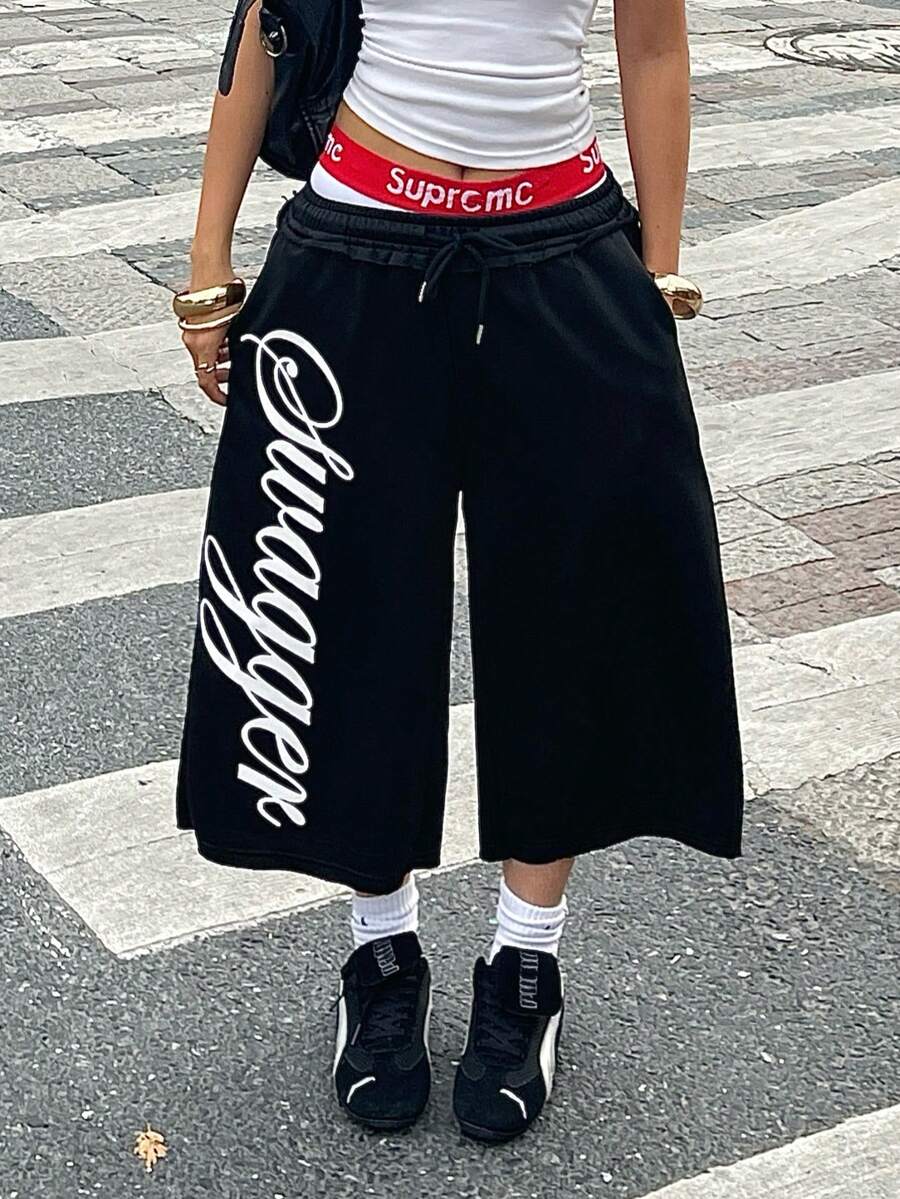 Coolane 女士春夏街头风复古水洗做旧舒适牛仔效果黑色短裤 - 黑色 - 查看 1