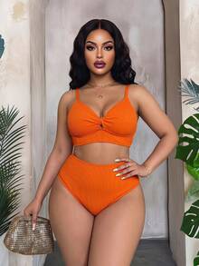 Slaydiva Bộ bikini định hình vóc dáng cỡ lớn 2026 | Vải gân màu cam tươi sáng và tràn đầy năng lượng | Áo ngực cổ chữ V nâng đỡ | Dây đeo rộng thoải mái | Quần tam giác cạp cao giúp định hình vòng bụng và tôn dáng | Độ co giãn cao và không xuyên thấu | Bộ đồ bơi chụp ảnh đi biển/hồ bơi - trái cam - Xem 4