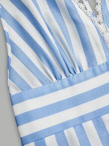 Qadelle Women's Fine-Woven Elegant Striped Summer Long Dress - Blue and White - View 4