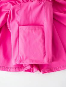 SHEIN Young Girl Solid Color Knit Bow Decor Sleeveless Jumpsuit - Pink - View 10