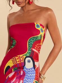 Travachic 女士鸟类印花休闲连衣裙，适合派对和外出穿着 - 彩色 - 查看 1