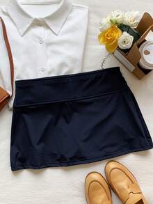 SHEIN EZwear Women's Casual Athletic Everyday Active Gym Commute Minimalist Navy Blue Culottes Summer - Navy Blue - View 7