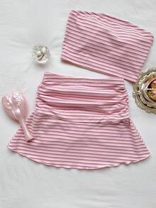 Comfortcana Summer Polka Dot Ruched A-Line Mini Skirt - Pink - View 5