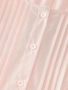 SHEIN JORESS 大码女式圆领纽扣衬衫，春夏款 - 粉色 - 查看 4