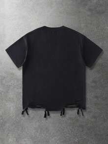 ROMWE MEN Goth Men's Letter & Spider Web Print Round Neck Short Sleeve Casual T-Shirt - Black - View 2