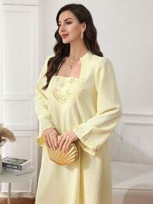 SHEIN Najma Women's Elegant Embroidered Arabic Style Evening Dress - Yellow - View 4