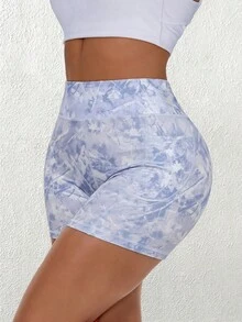 SHEIN Rhythm Era Plus Size Casual Shorts With Gray & White Graffiti Print, Flattering Pockets, Base Layer - Multicolor - View 6