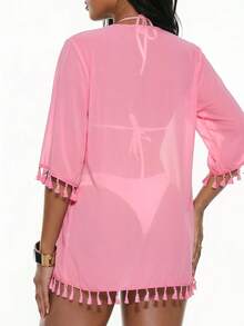 Swim Basics Bata de mujer de unicolor, versátil y casual para uso diario - Rosa - Ver 2
