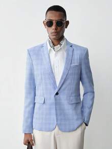 MENRIVO Nam In kẻ sọc Nút đơn Áo vest - Màu xanh nhạt - Xem 1
