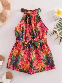 SHEIN Baby Girl Cute Floral Print Romper For Summer - Multicolor - View 3