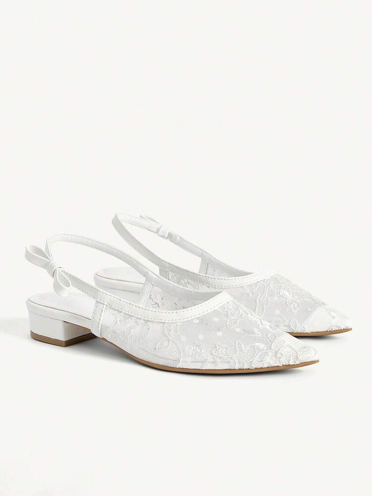 CUCCOO CHICEST Women Shoes Pointed Heel White Lace Mesh Back Lift Sexy Fashion Elegant Skirt Daily Versatile Banquet Party Ladies Flat Shoes Back Lift Empty Shoes