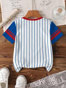 SHEIN | PAW Patrol Young Boy Summer Casual Colorblock Striped Dog Print Round Neck Short Sleeve T-Shirt - White - View 2