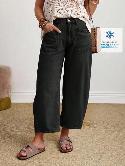 EMERY ROSE Quần jeans ống rộng dáng suông, màu trơn, túi xéo, cỡ lớn, kiểu dáng thường ngày.