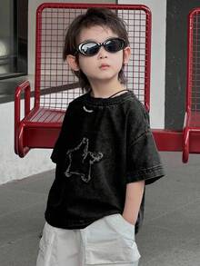 Dazy Kids 幼儿男童宽松休闲牛仔T恤，星形图案，夏季 - 黑色 - 查看 2