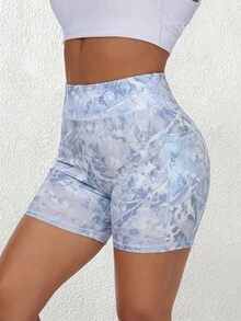 SHEIN Rhythm Era Plus Size Casual Shorts With Gray & White Graffiti Print, Flattering Pockets, Base Layer - Multicolor - View 4