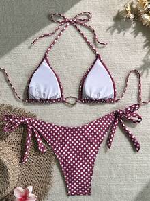 Swim Mod Bộ đồ bơi nữ màu đỏ chấm bi trắng, kiểu cổ yếm, khóa kim loại, gợi cảm, thích hợp cho kỳ nghỉ hè, đi biển. - Đỏ và trắng - Xem 2