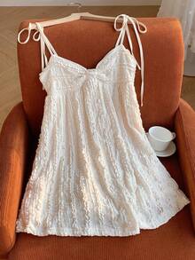 SHEIN EZwear 女式无袖纯色迷你连衣裙，夏季时尚 - 白色 - 查看 3