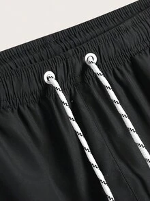 CoralVoy Men Drawstring Waist Solid Swim Trunks - Black - View 6
