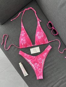 SHEIN Swim Mod Ladies' Simple Printed Two-Piece Bikini Set (Copyrighted) Summer Beach - Multicolor - View 7