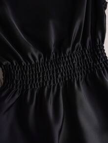 Balvessa Women's Elegant Solid Color Lapel Sleeveless Blouse Party Black Summer - Black - View 5