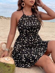SHEIN Clasi Plus Size Women's Summer Floral Elegant Dress - Black - View 1