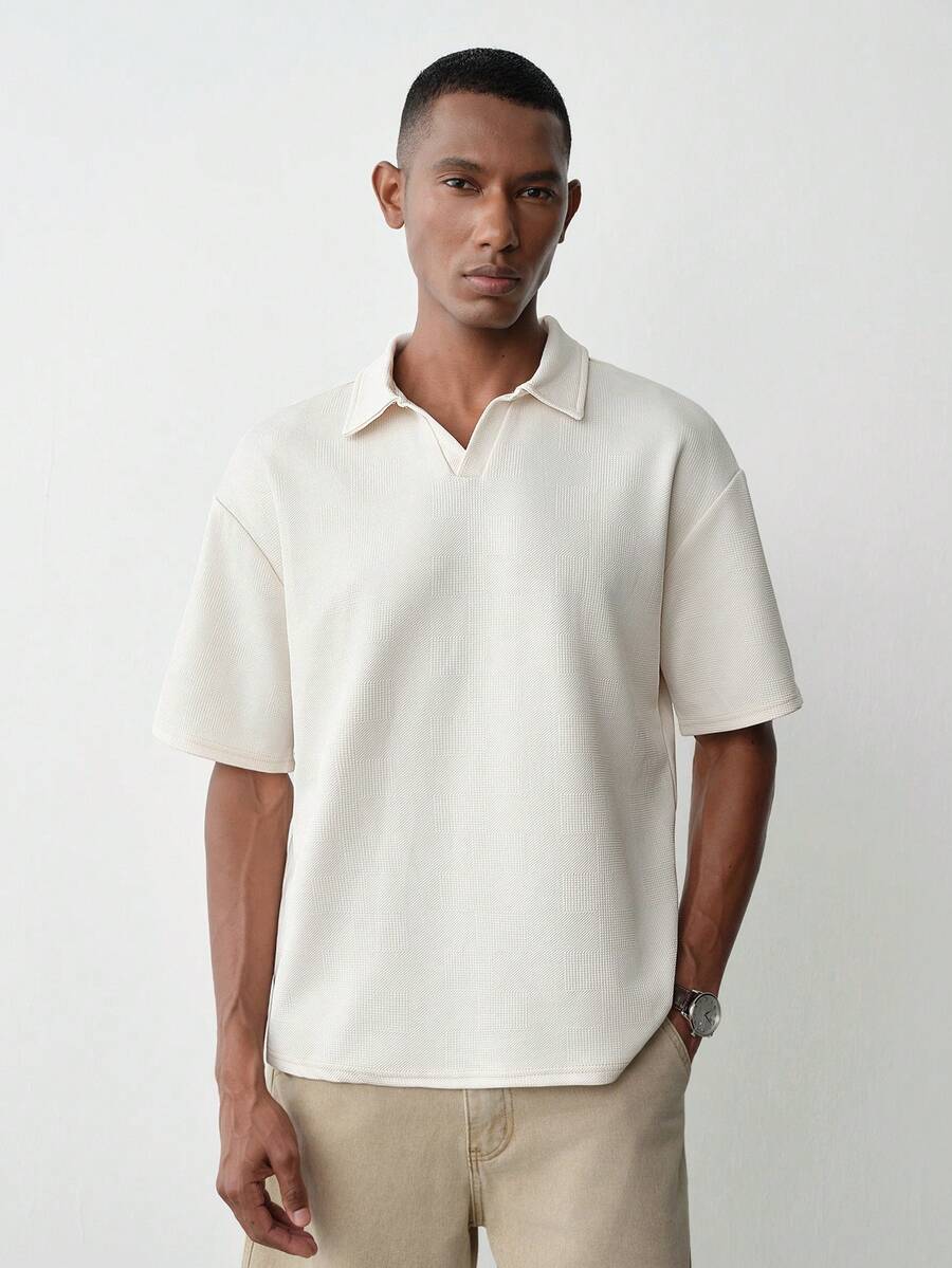 MENRIVO 男士纹理休闲 Polo 衫