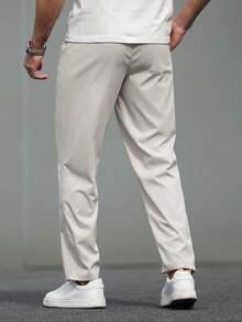 Manfinity CasualCool Men's Solid Color Drawstring Waist Pocket Casual Pants - Light Grey - View 2