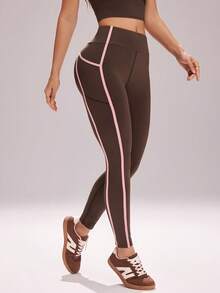 SHEIN 女士时尚百搭条纹撞色口袋修身裤 - 彩色 - 查看 5