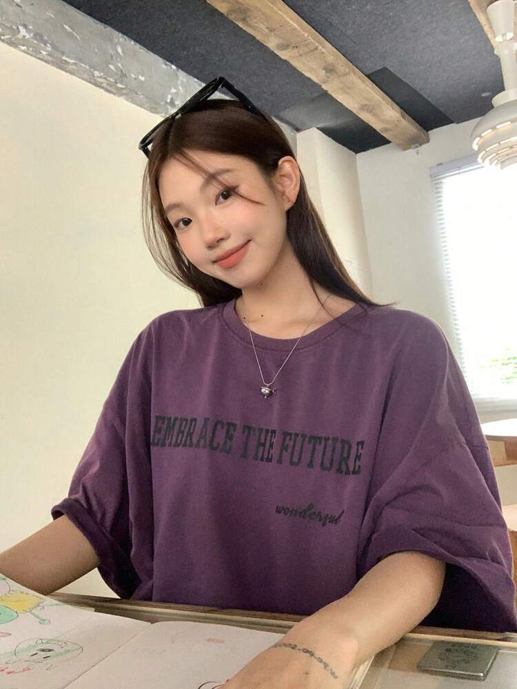 Women's Casual Korean Style Loose Fit Round Neck Short Sleeve T-Shirt