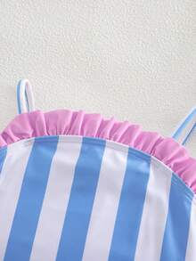 SHEIN Young Girl Striped Ruffled One-Piece Swimwear - Blue - View 6