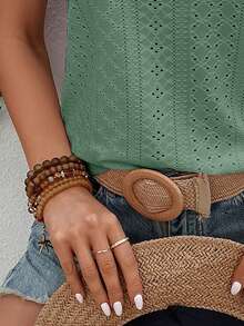 EMERY ROSE Women's Solid Color Minimalist Sleeveless Tank Top - Green - View 3