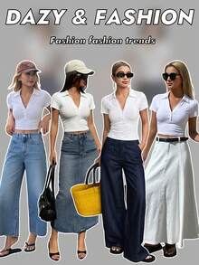 DAZY Women's Collared Half-Zip Short Sleeve Fitted Casual T-Shirt Y2k Summer Crop Top - White - View 3