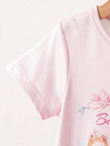 Genkimix Kids 两件套女童时尚休闲夏季家居服，短袖圆领长款睡裙，粉白卡通可爱花仙子图案印花，采用柔软针织面料，轻盈亲肤，舒适透气，是现代年轻女孩的理想睡衣之选。 - 白色 - 查看 3