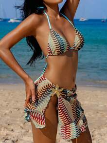Swim Vcay Women's Summer Beach Patchwork Halter Tie Casual Bikini And Triangle Panty Swimsuit Set,2026 Spring/Summer New Women's Swimwear Beach Vacation Collection: Elegant, Romantic, Sexy, And Sweet; Simple, Casual, And Versatile; Featuring A Bow-Tie Bikini, Removable Cup Pads, And Vibrant Holiday-Themed Colorful Prints. Perfect For Summer Outings, Beach Vacations, Island Getaways, Sunbathing, Road Trips, Cruise Ship Banquets, Afternoon Tea, Candlelight Dinners, Romantic Dates, Private Parties, Everyday Wear, Casual Style, And Even Music Festivals. A Must-Have Swimsuit For A Cool Summer Beach Trip! Bikini Sets Swimwear Bikinis For Women Sets Beach Sets For Women Summer Outfit For Women Swimwear Women's Beach Outfits, 2 Piece Set Bathing Suit For Women Set Terno Outfit For Women Swimwear Cruise Outfit For Women Resort Wear Beach Outfit For Women Summer Swimsuit - Multicolor - View 3
