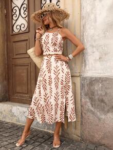Women's Printed Cropped Top & Mini Skirt 2 Pieces Set, Spring/Summer Vacation - Multicolor - View 3