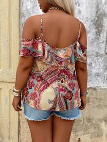 SHEIN CURVE+ Plus Size Women's Printed Shirt, Suitable For Dates, Romantic Vacations, Casual Daily Wear, Versatile Fashion, Spring/Summer - Multicolor - View 2