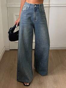 DAZY Casual Vintage Distressed Blue Straight Leg Jeans For Women, Spring & Summer - Blue - View 3
