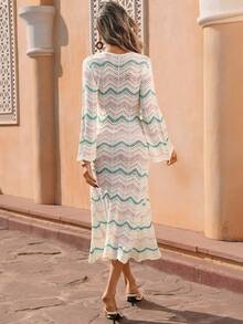 Flora Isola Đầm dệt kim tay loe khoét rỗng kiểu dáng thường ngày cho kỳ nghỉ dành cho nữ. - Nhiều màu - Xem 2