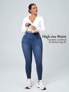 Flexra Plus Size Women Casual Everyday Wear Jeans With Pockets - Dark Wash - View 4