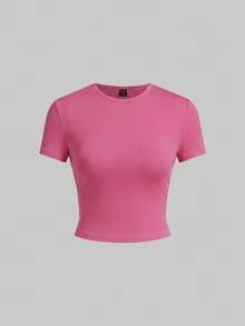 SHEIN EZwear 5件/套纯色针织无袖修身T恤，春夏基础款女式纯色T恤衫套装，女式上衣套装，纯色T恤衫，5件装女式上衣，纯色T恤衫，女式T恤衫 - 彩色 - 查看 6