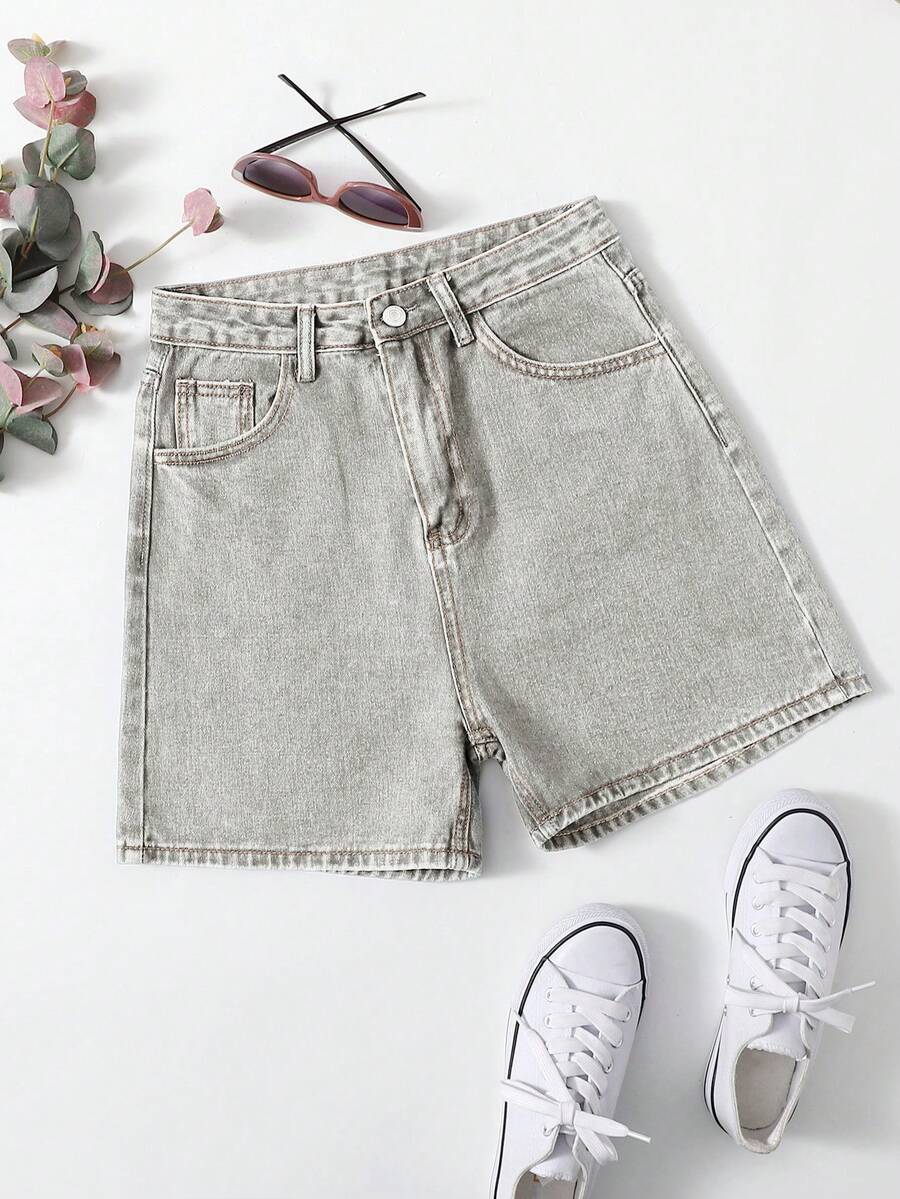 Rivivi Shorts di jeans casual e versatili da donna con tasche - Grigio Chiaro - Visualizzare 1