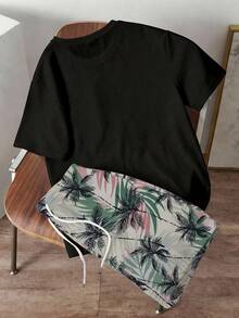 Manfinity Joysei Bộ áo thun và quần short nam in họa tiết nhiệt đới, thích hợp cho mùa hè. - Nhiều màu - Xem 2