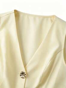 大码女式米黄色束腰背心，适合日常外出、约会、夏季轻薄西装背心、商务休闲复活节女式背心 - 黃色 - 查看 5