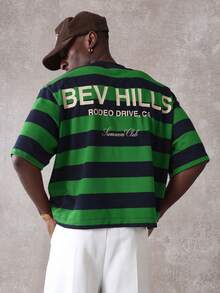Retro Beverly Hills Athletic Club Summer Streetwear Tee Striped Oversized Graphic Rodeo Drive Collection Leisure Casual Classic Comfort - Green - View 3