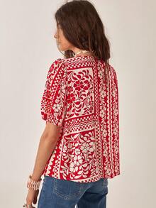 Camisa casual de mujer con estampado floral, camisa de mujer para vacaciones, camisa de verano de mujer, camisa elegante de mujer, camisa floral de mujer, camisa de conjunto de vacaciones de verano, camisa social de mujer - Rojo - Ver 7